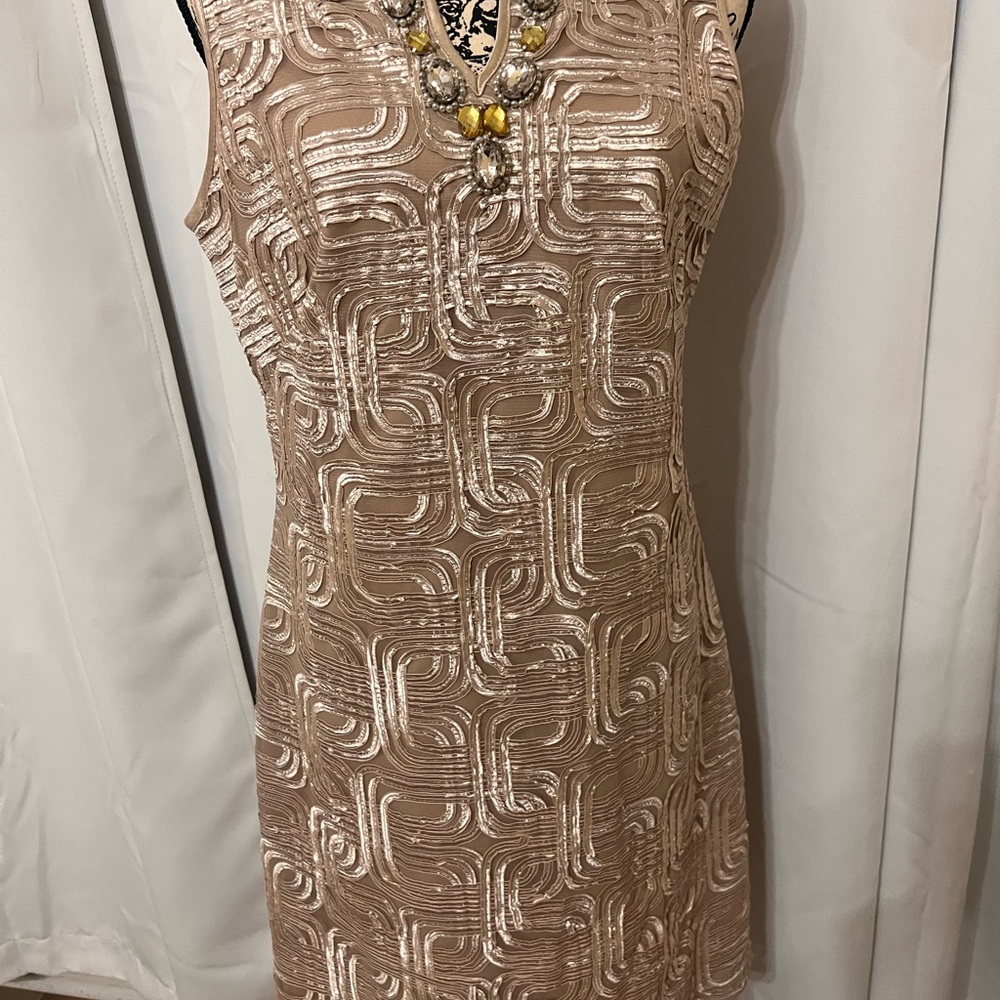 Jessica Howard Tan Geometric Mini Dress